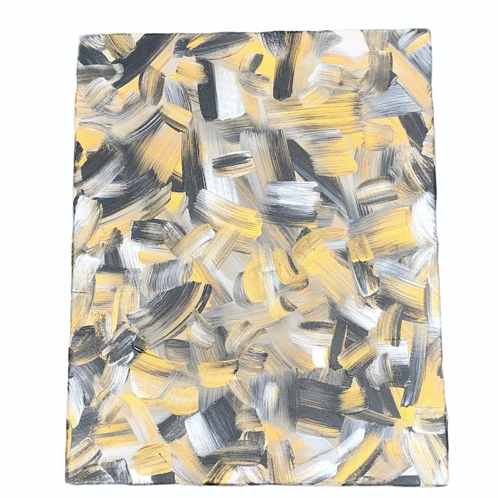 HANDCRAFTED BLACK/GOLD/SILVER/CREAM ABSTRACT ART